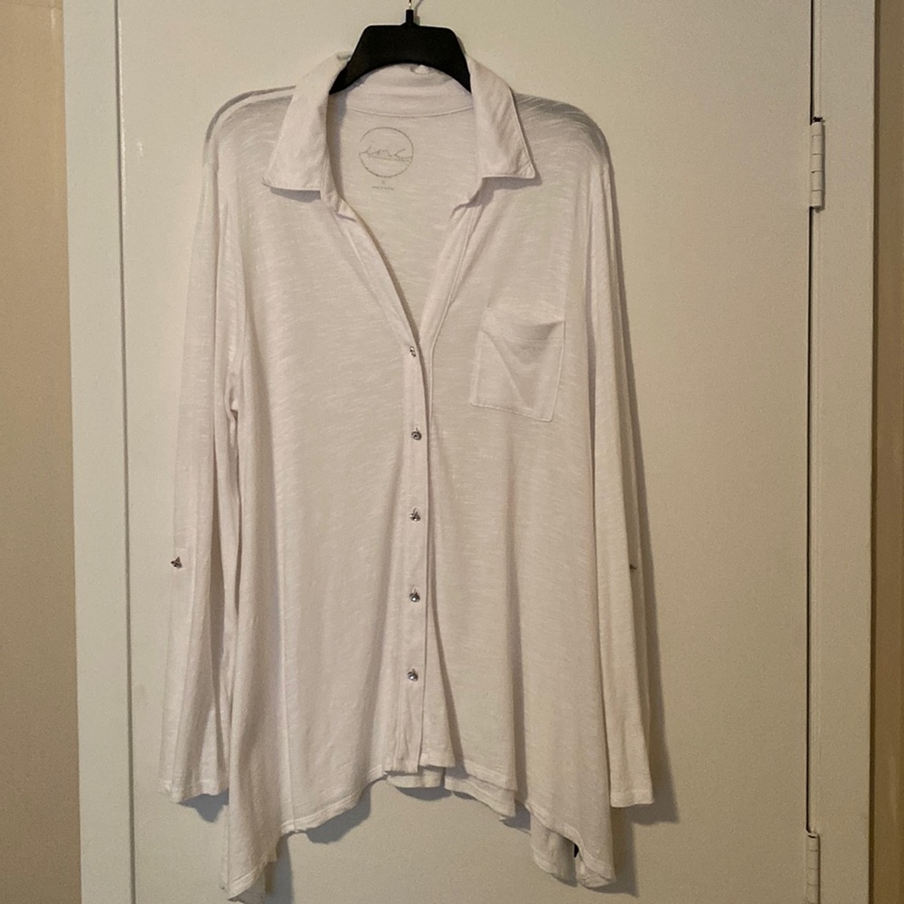 Inc XL White blouse with cubic zirconia buttons